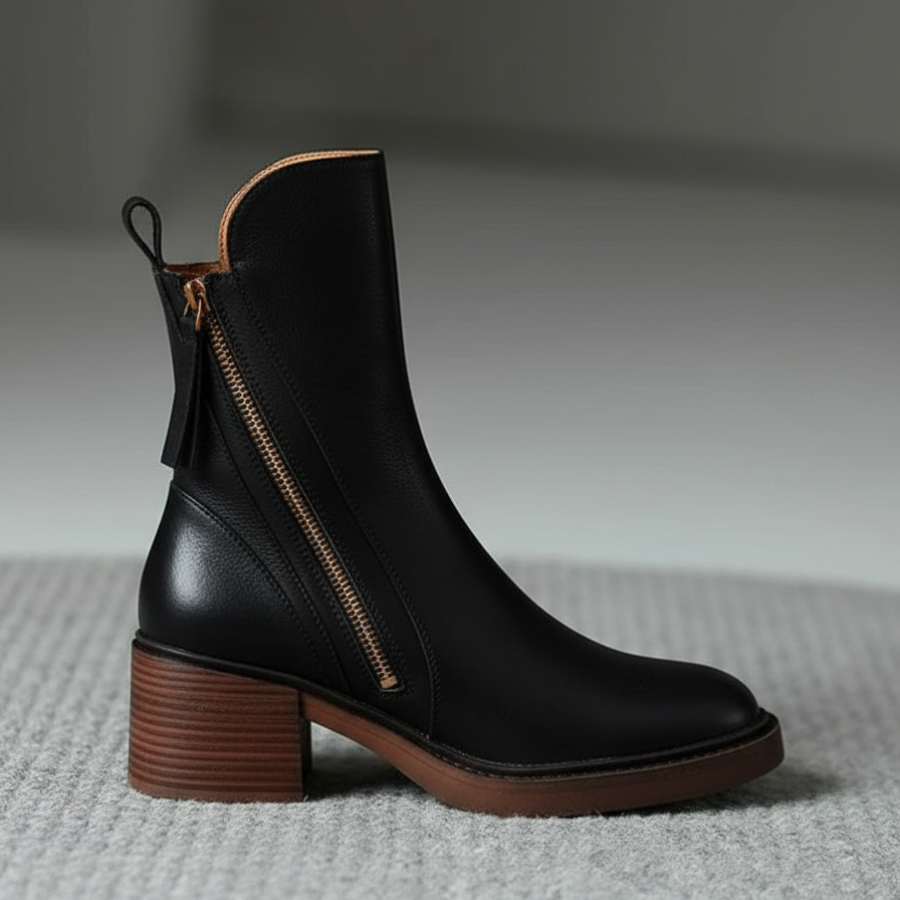Ankle Boots Women's Smooth Finish with Block Heel and Zipper - Image 11