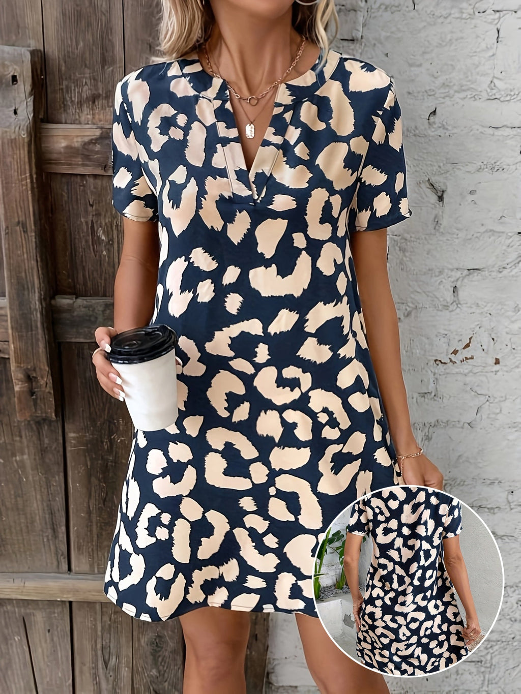Lila – Women Short Sleeve Leopard Print Dress - Image 1