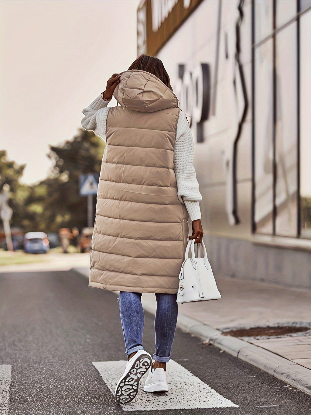 Longline Puffer Jacket Women's with Hood and Snap Closure - Image 8