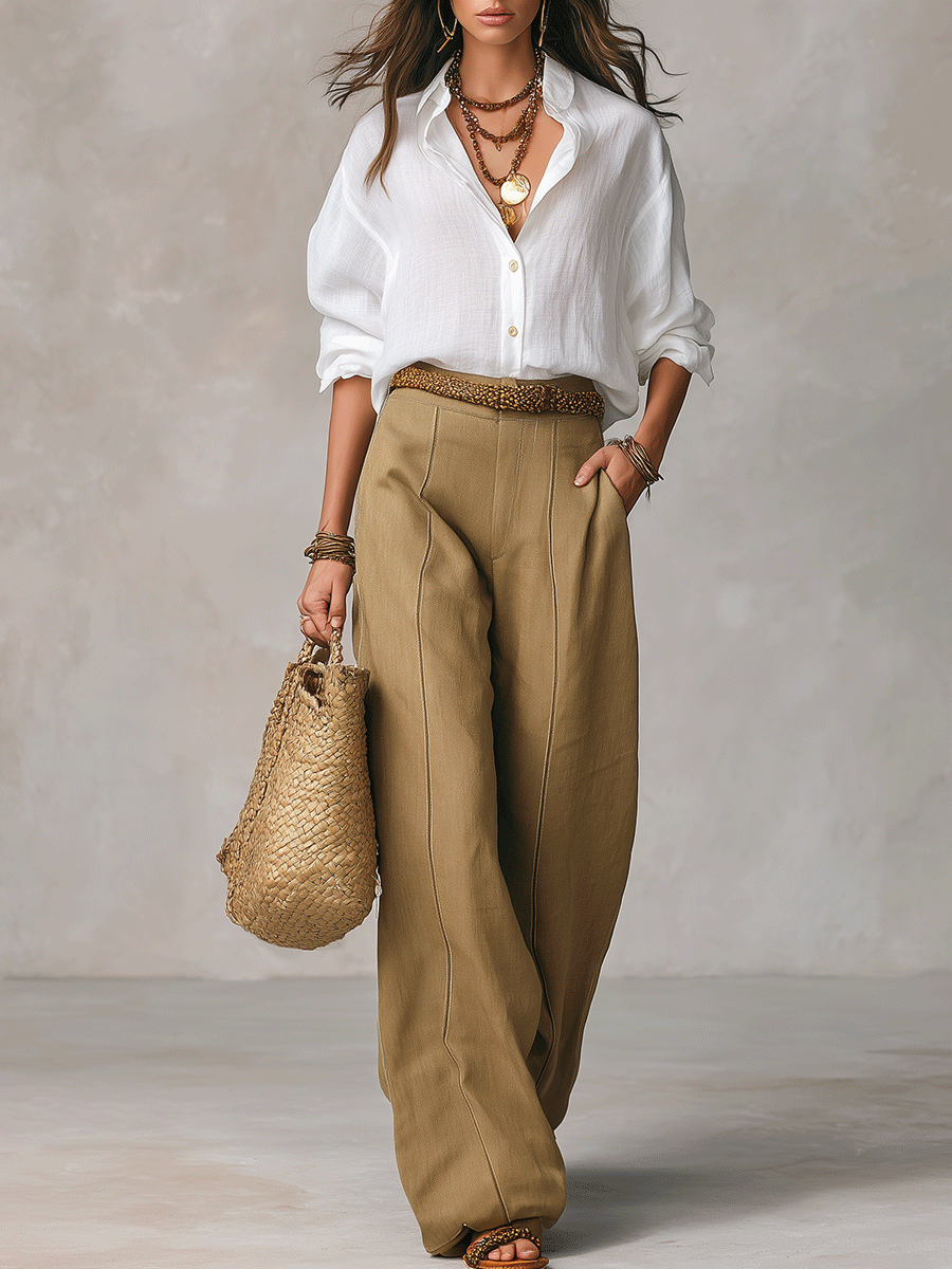 Button-Up Blouse Women's Relaxed Fit with Roll-Up Sleeves - Image 4
