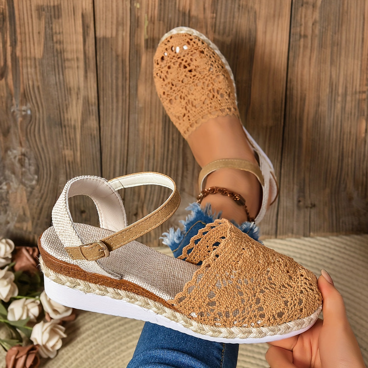 Annika – Women Crochet Wedge Sandals - Image 3