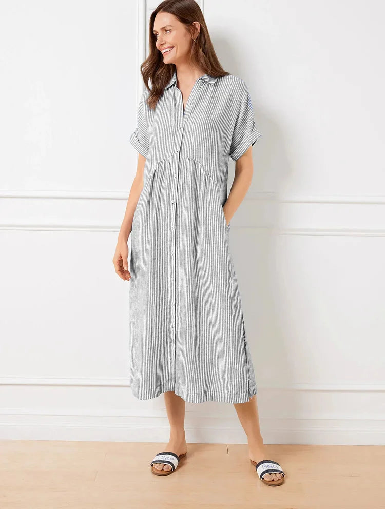 Emma – Women Striped Button-Up Midi Dress - Image 9