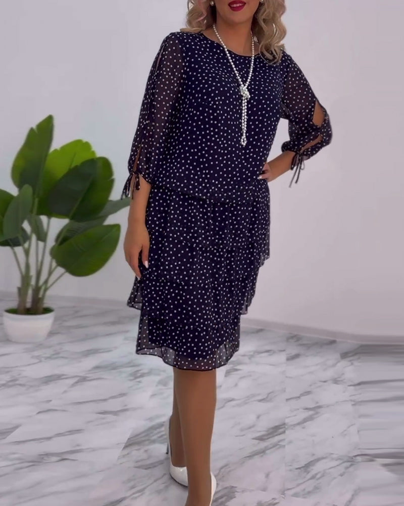Midi Dress Women with Ruffled Layers and 3/4 Sleeves - Image 3