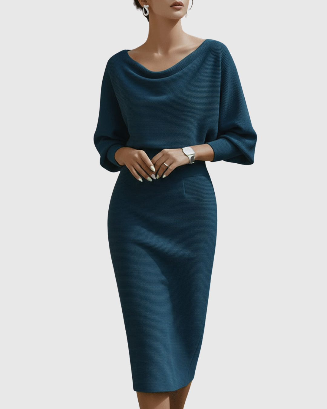 Melanie – Elegant Draped Batwing Dress - Image 6