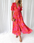 Franziska – Women V-Neck Puff Sleeve Dress - Image 1