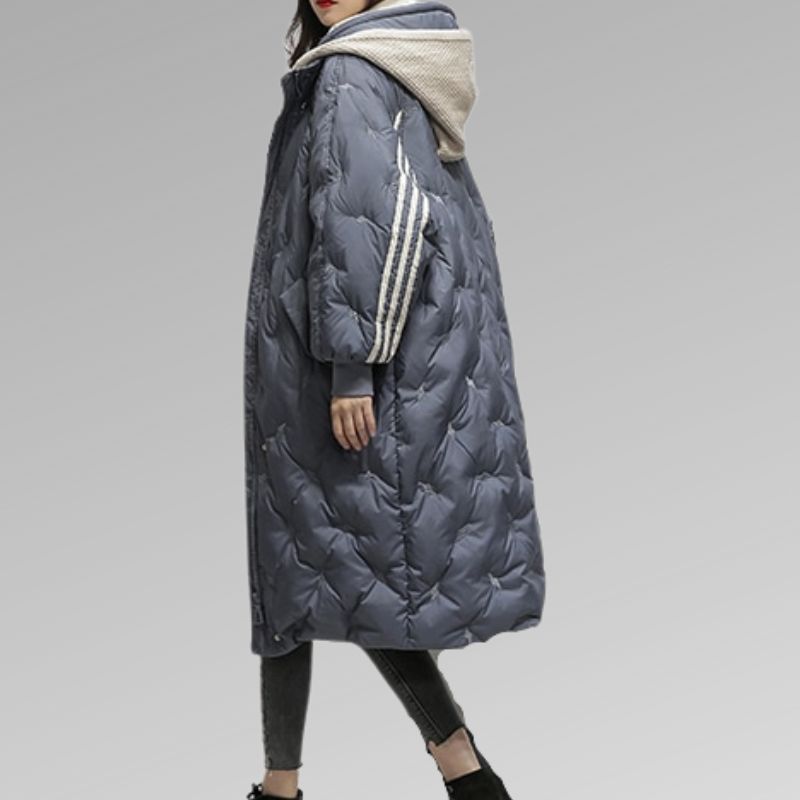 Puffer Jacket Women's Longline with Hood and Side Pockets - Image 2