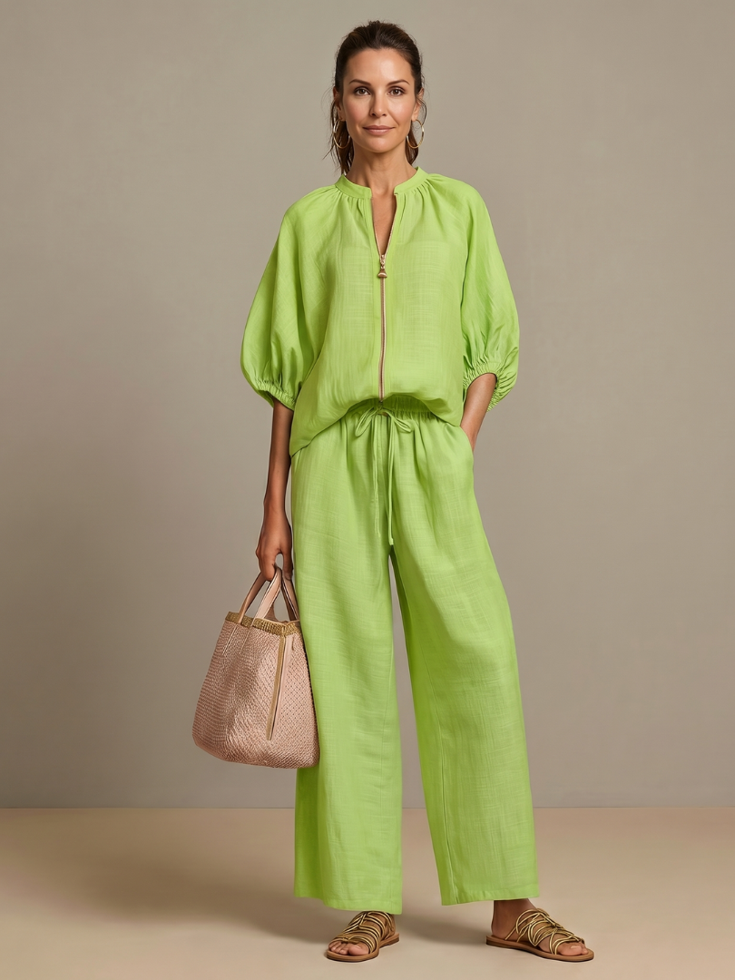 Two-piece set for women in a relaxed fit with puff sleeves and pants - J&B; - 7 - Elvaroza.com