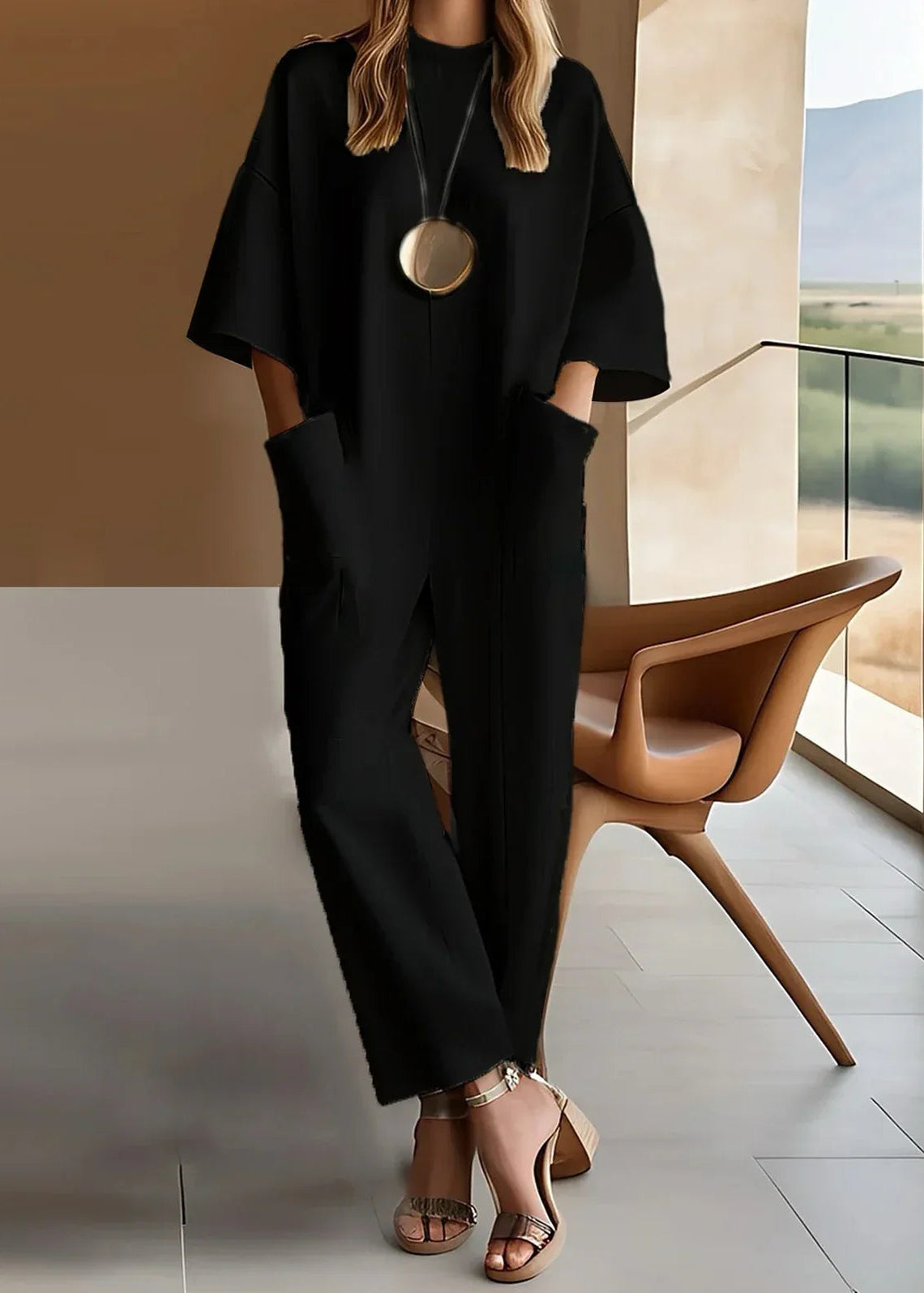 Thea – Women  Short Sleeve Wide Leg Jumpsuit - Image 2