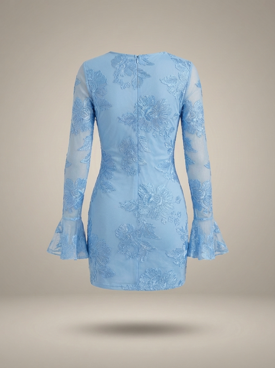 Mini Dress Women's Bell Sleeve Floral Embroidery - Image 7