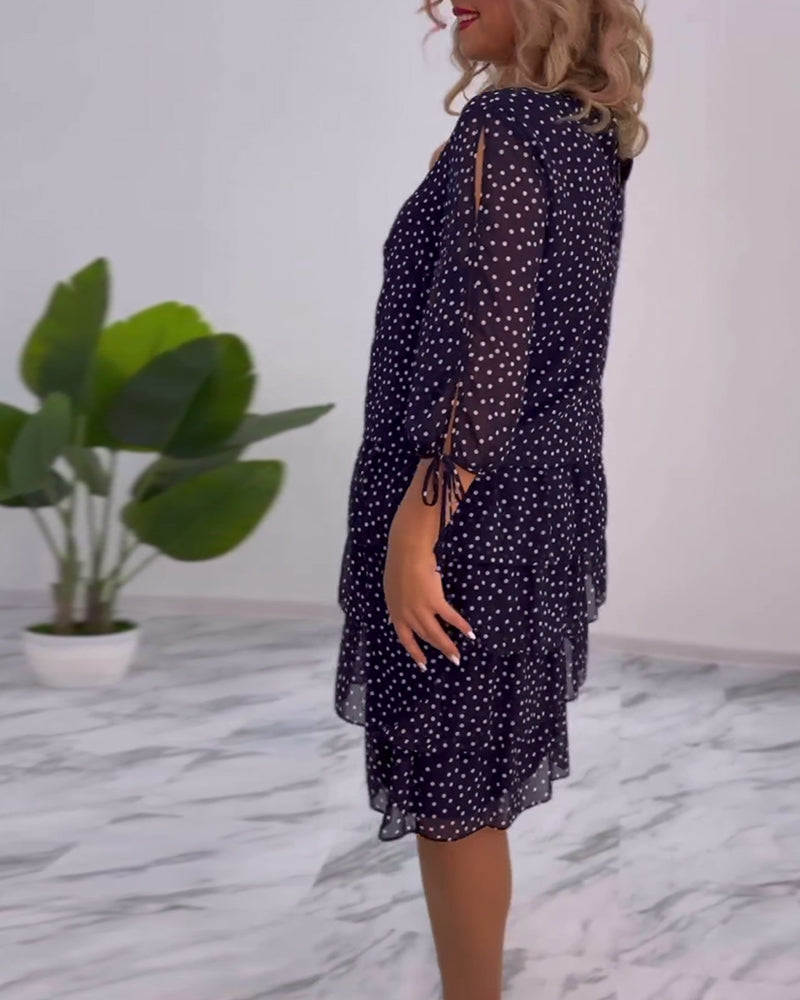 Midi Dress Women with Ruffled Layers and 3/4 Sleeves - Image 5