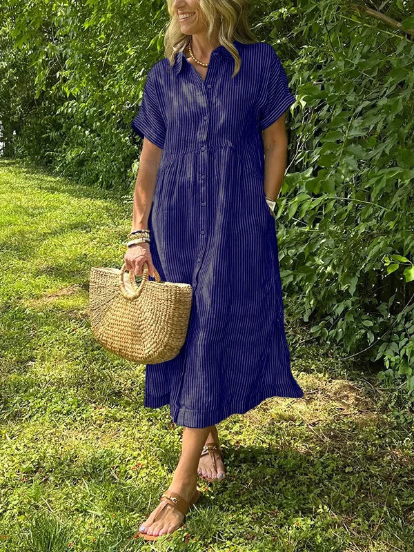 Emma – Women Striped Button-Up Midi Dress - Image 14