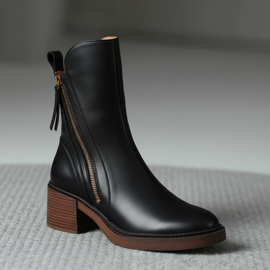 Ankle Boots Women's Smooth Finish with Block Heel and Zipper - Image 8