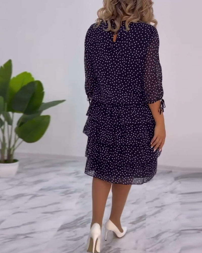 Midi Dress Women with Ruffled Layers and 3/4 Sleeves - Image 4