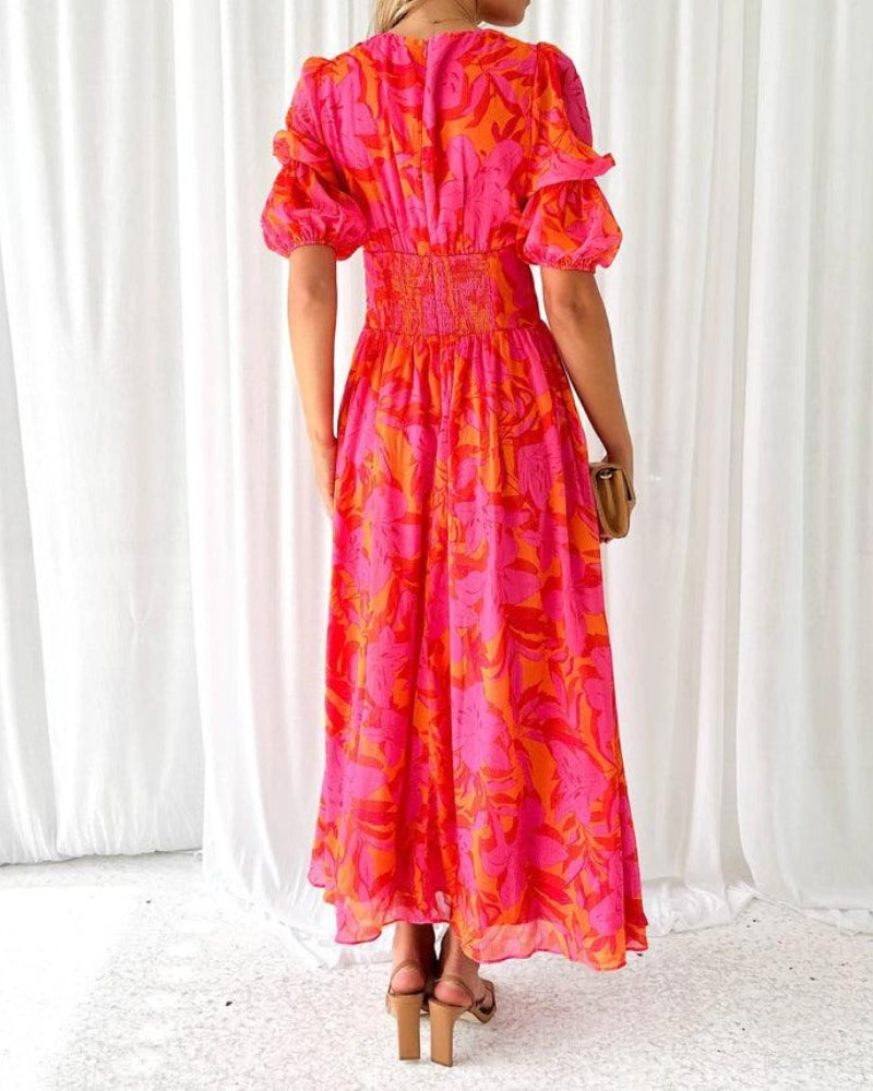 Franziska – Women V-Neck Puff Sleeve Dress - Image 3