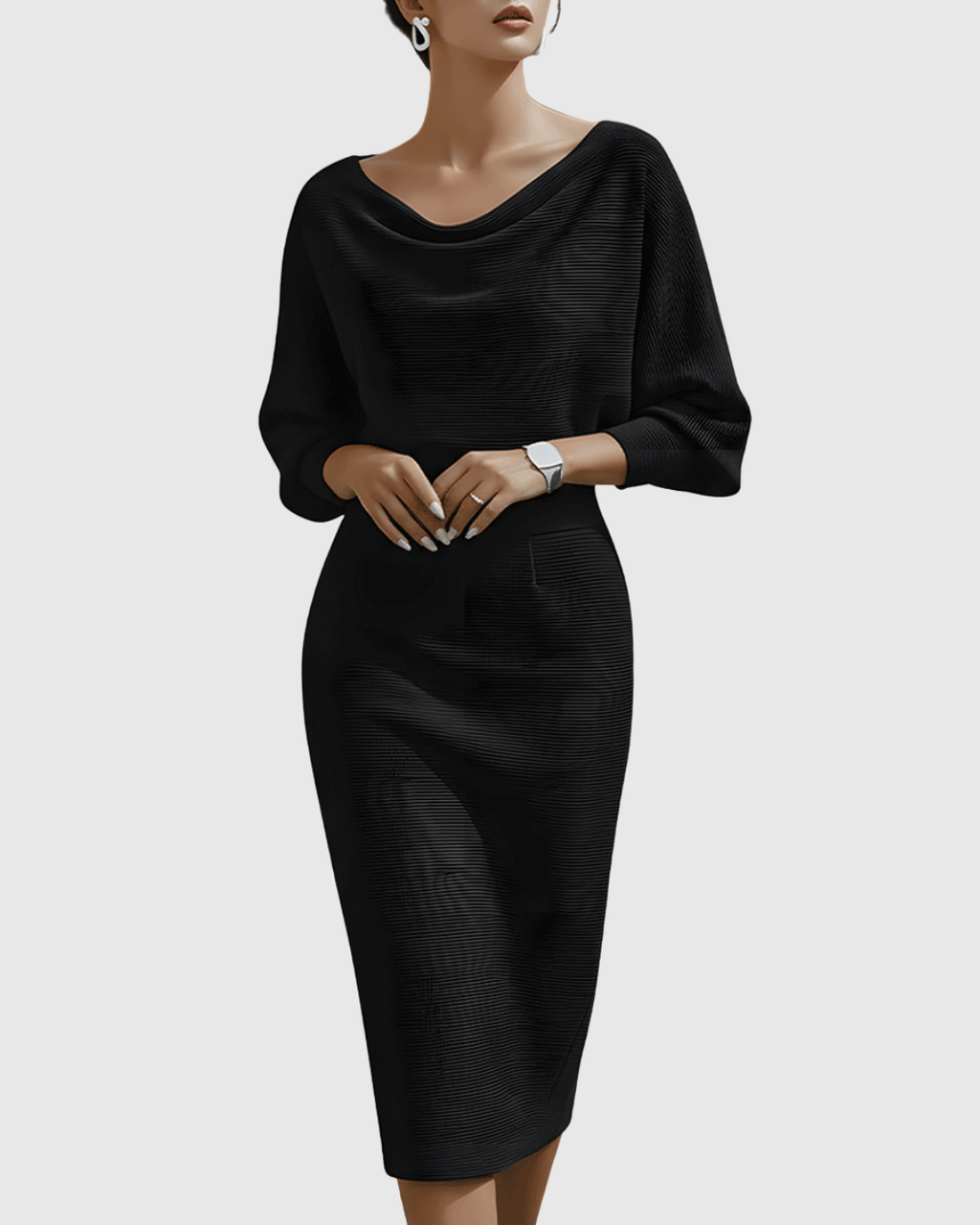 Melanie – Elegant Draped Batwing Dress - Image 3
