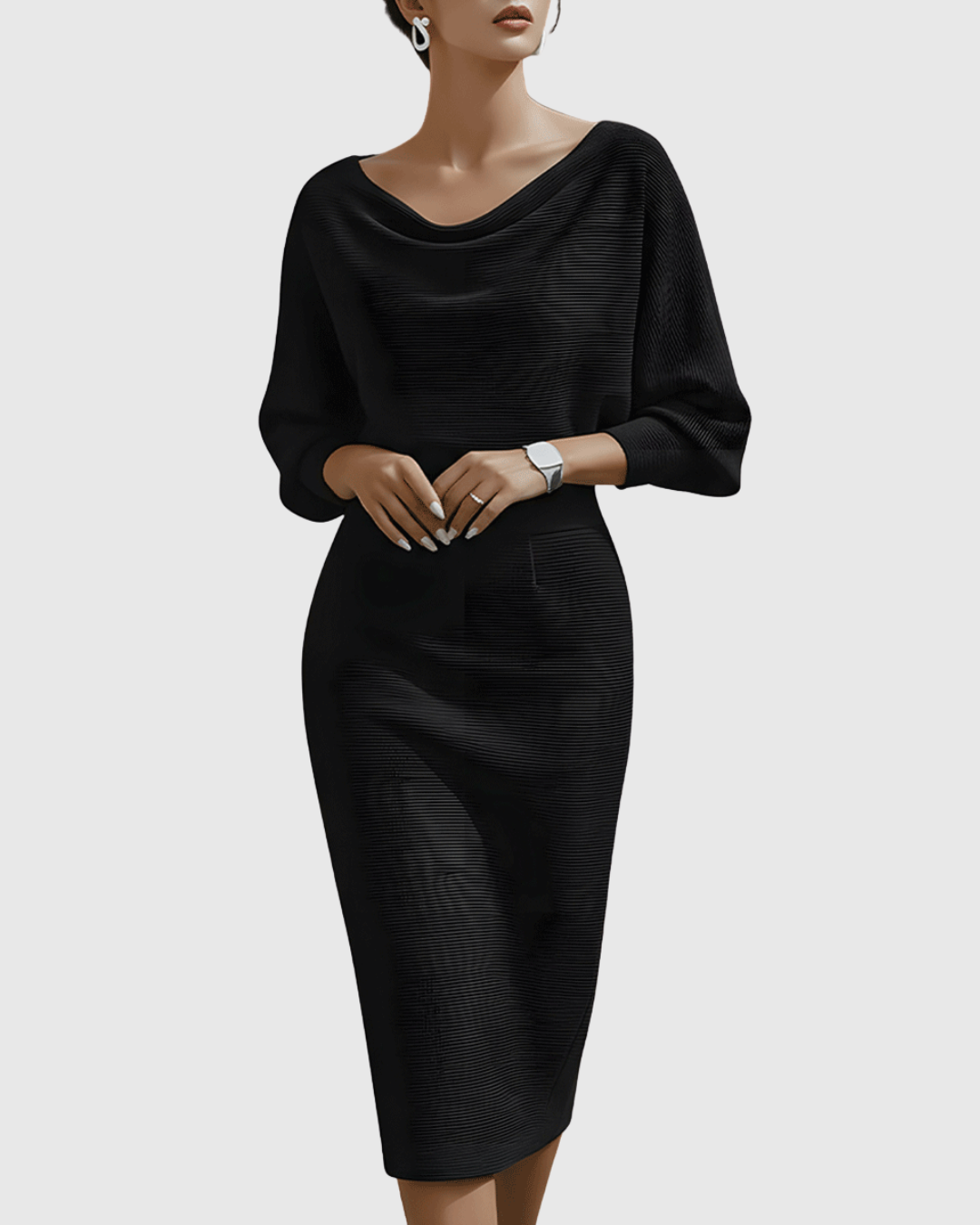 Melanie – Elegant Draped Batwing Dress - Image 3