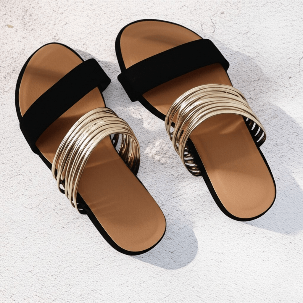 Maja – Women Gold Accented Slide Sandals - Image 10