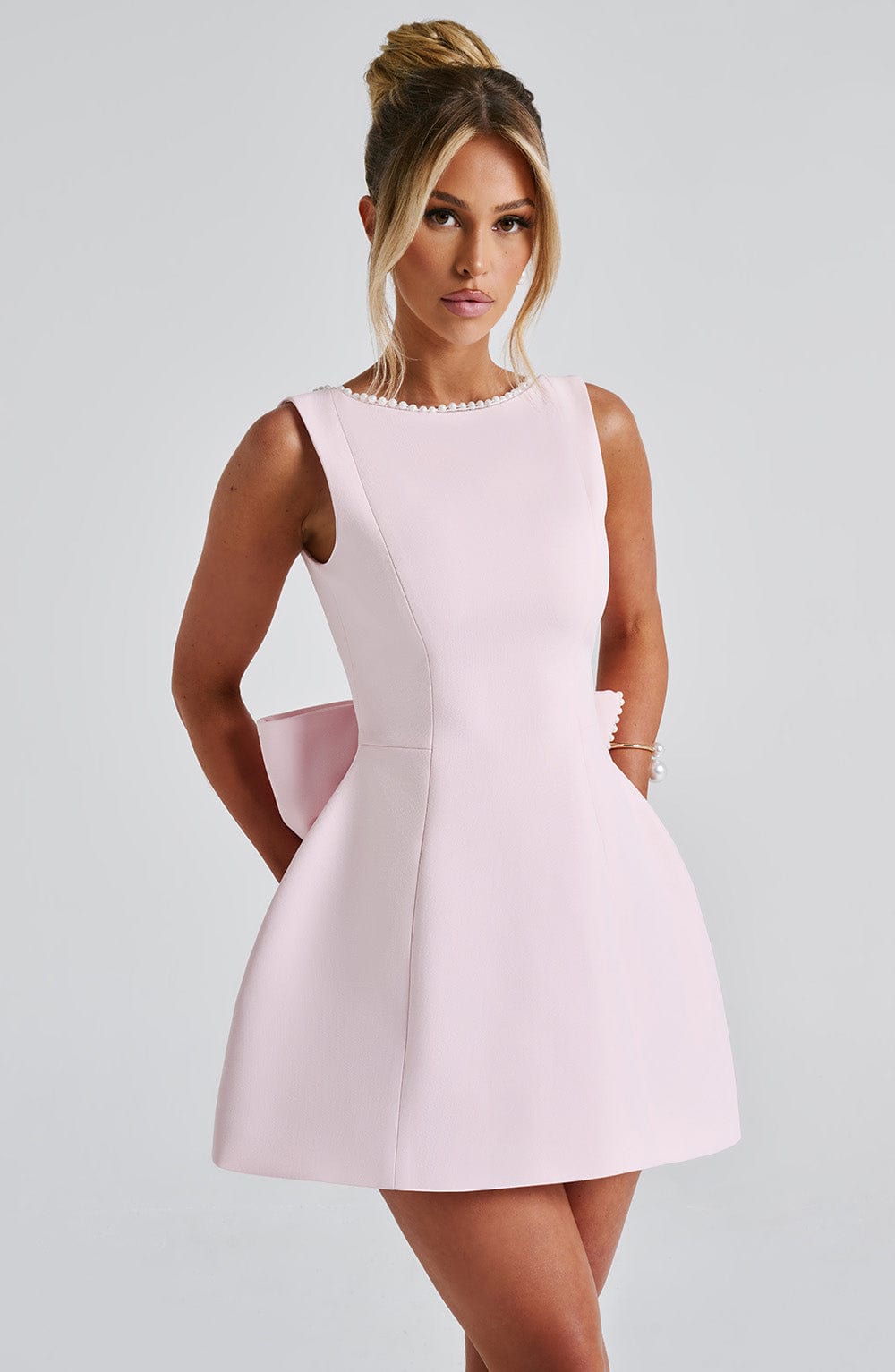 Mini Dress Women's Flattering Fit with Pearl Detail - Image 4