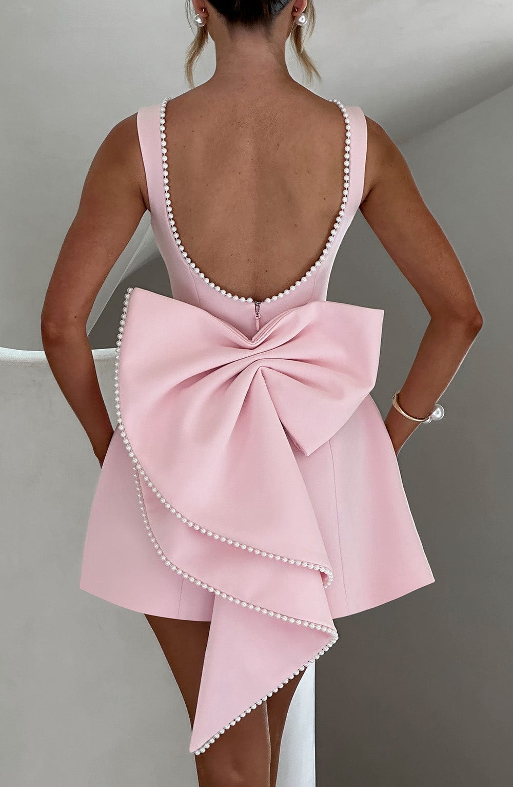 Mini Dress Women's Flattering Fit with Pearl Detail - Image 5