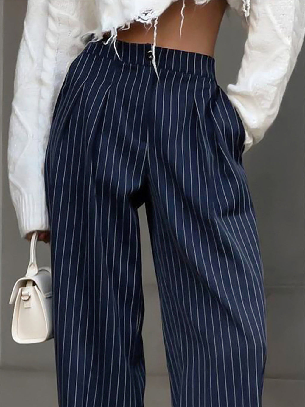 Charlotte – Pinstripe Pleated Wide-Leg Trousers - Image 2