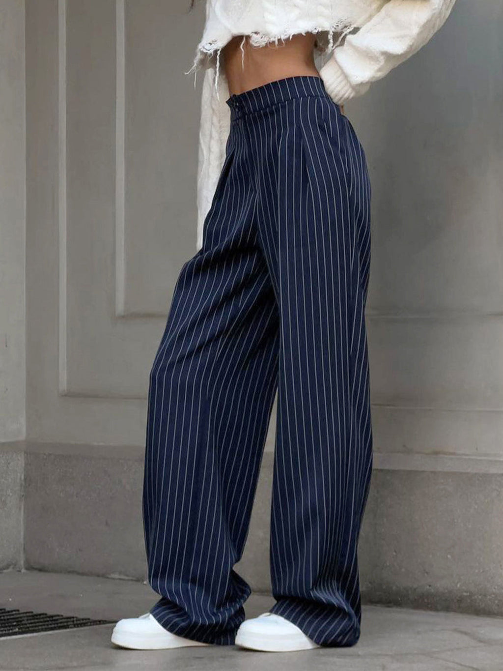 Charlotte – Pinstripe Pleated Wide-Leg Trousers - Image 3