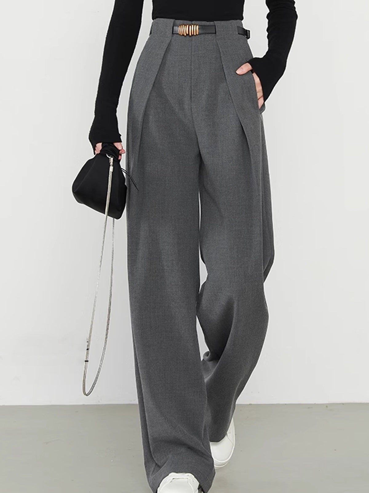 Maja – Plain Pockets Straight Trousers - Image 2