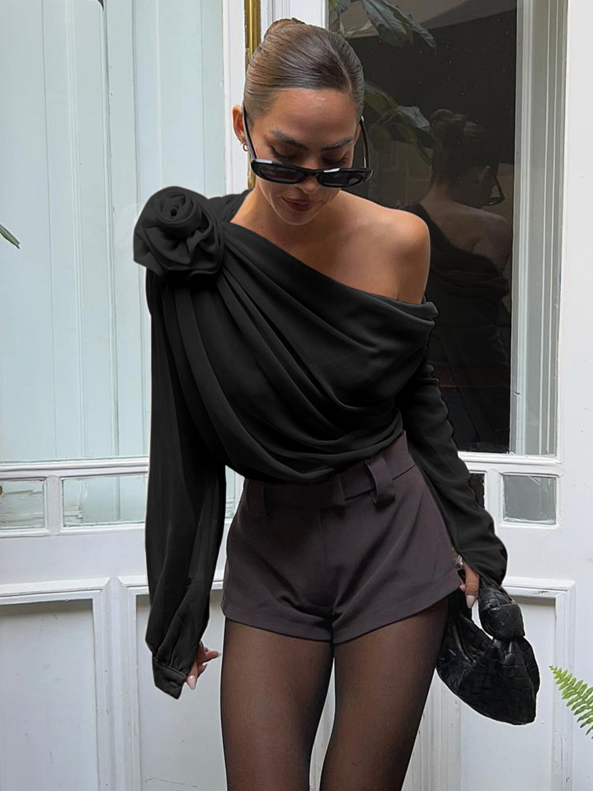 Lisa – Chiffon Semi-Sheer One Shoulder Blouse - Image 7