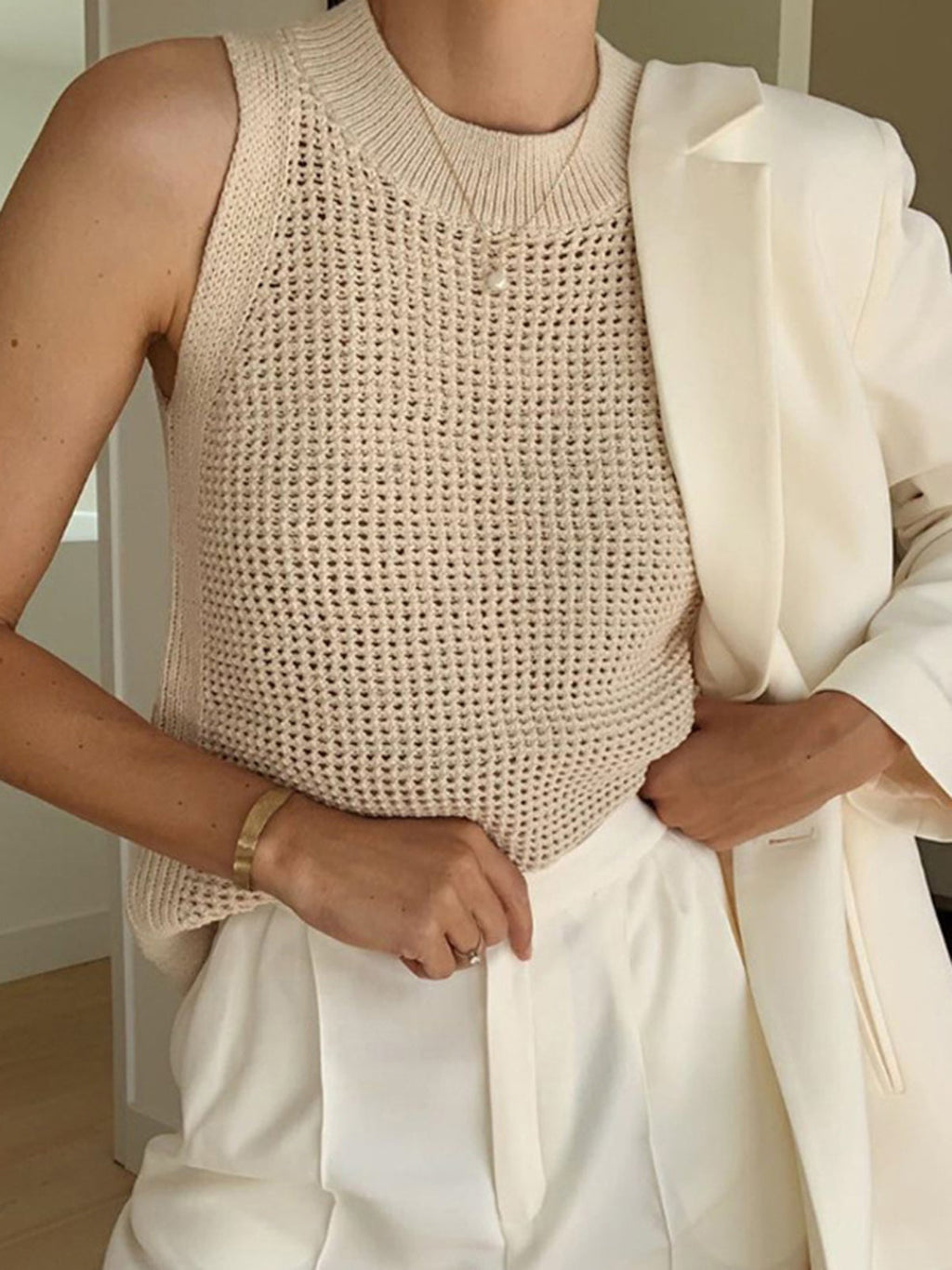 Laura – Knit Hollow Solid Tank Top - Image 1