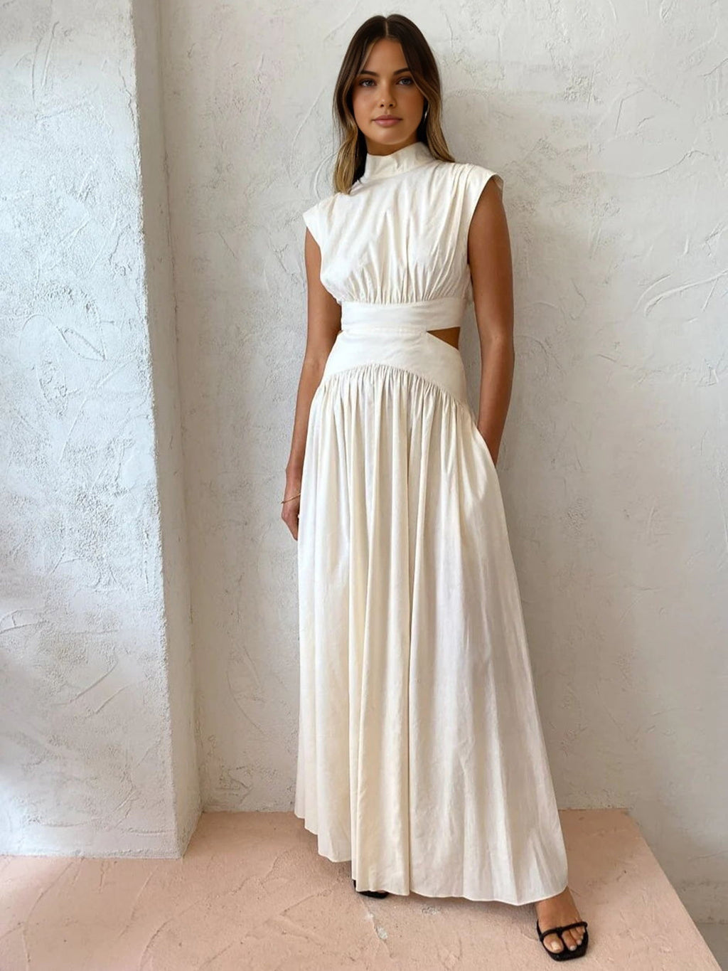 Hannah – Mock Neck Cut Out Long Dress - Image 1