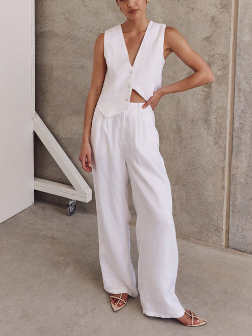 Amelia – Women Linen Vest and Wide-Leg Trousers Set - Image 2