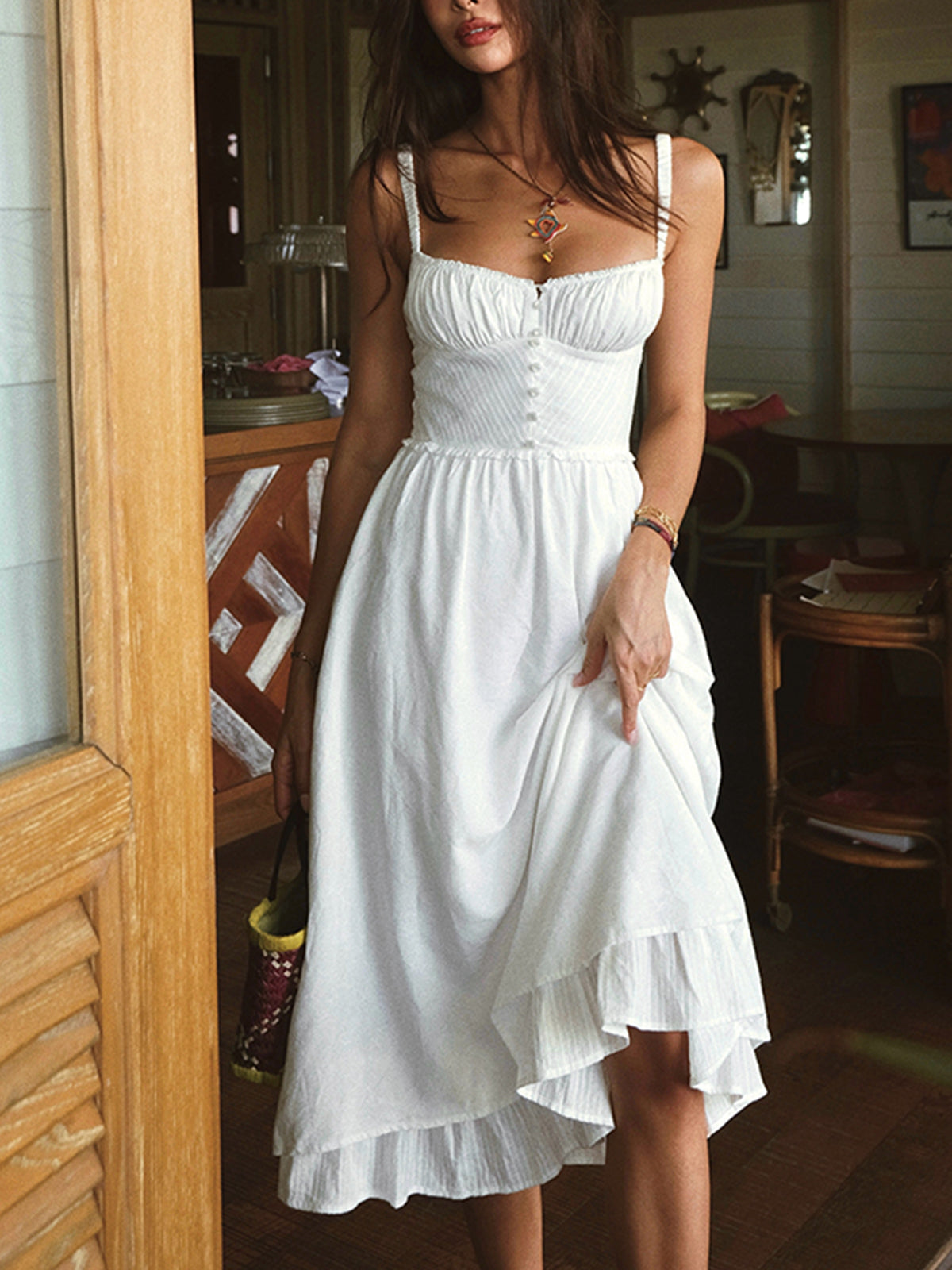 Nicole – Ruffle Hem Cami Plain Dress - Image 5