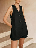 Anna – Set aus ärmellosem Top mit V-Ausschnitt und hoch taillierten Shorts - Image 1
