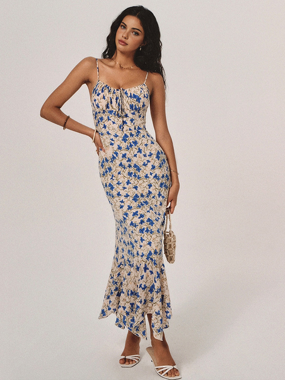 Mia – Floral Print Knotted Irregular Hem Long Dress - Image 3