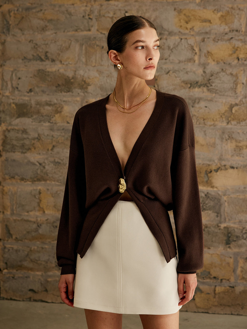 Paula – Golden Button Plain Cardigan - Image 1