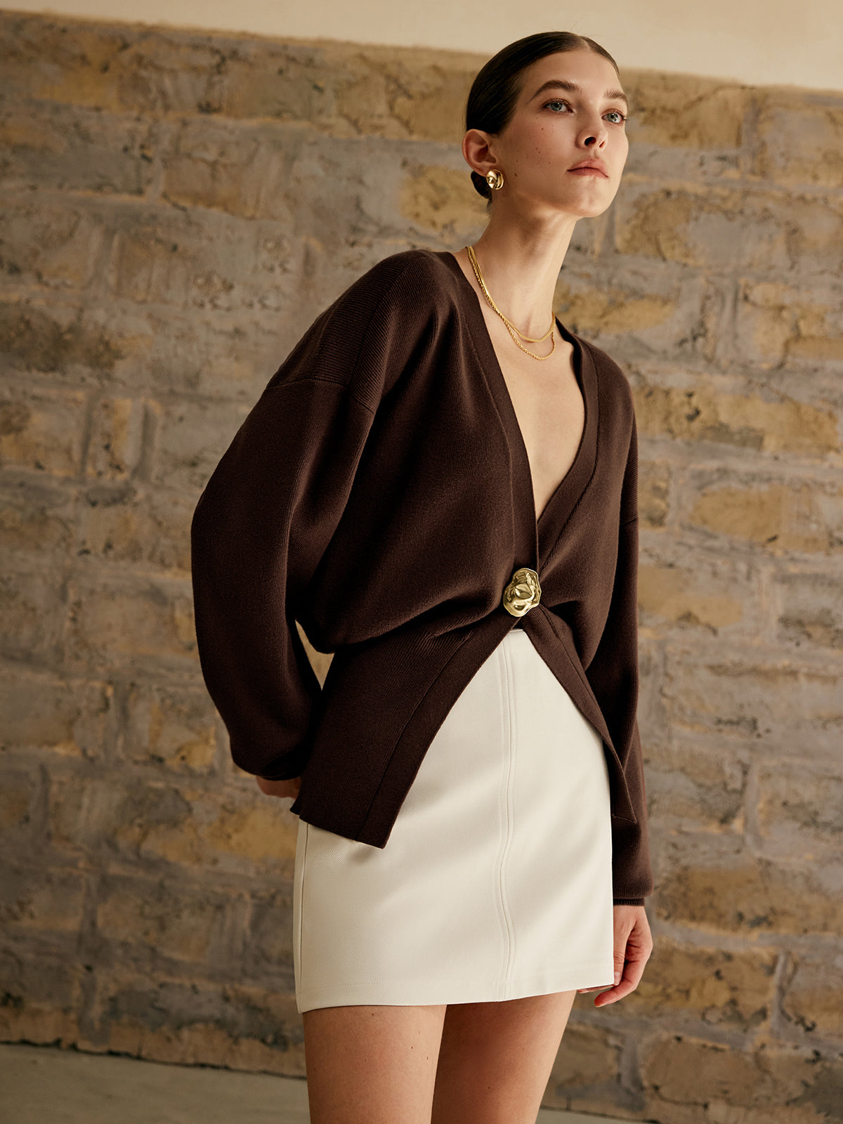 Paula – Golden Button Plain Cardigan - Image 4