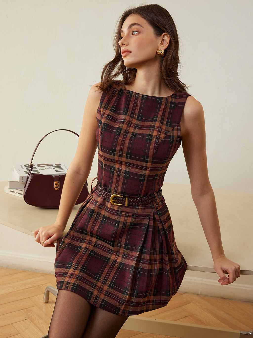 Cornelia – Checked Pleated Tank Dress - Image 4