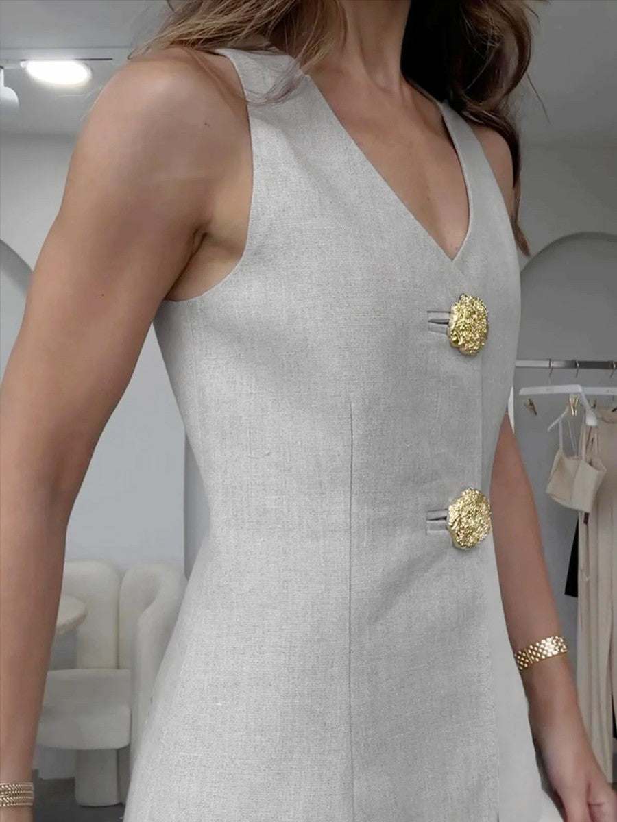 Irina – Button Split Sleeveless Pants Set - Image 3
