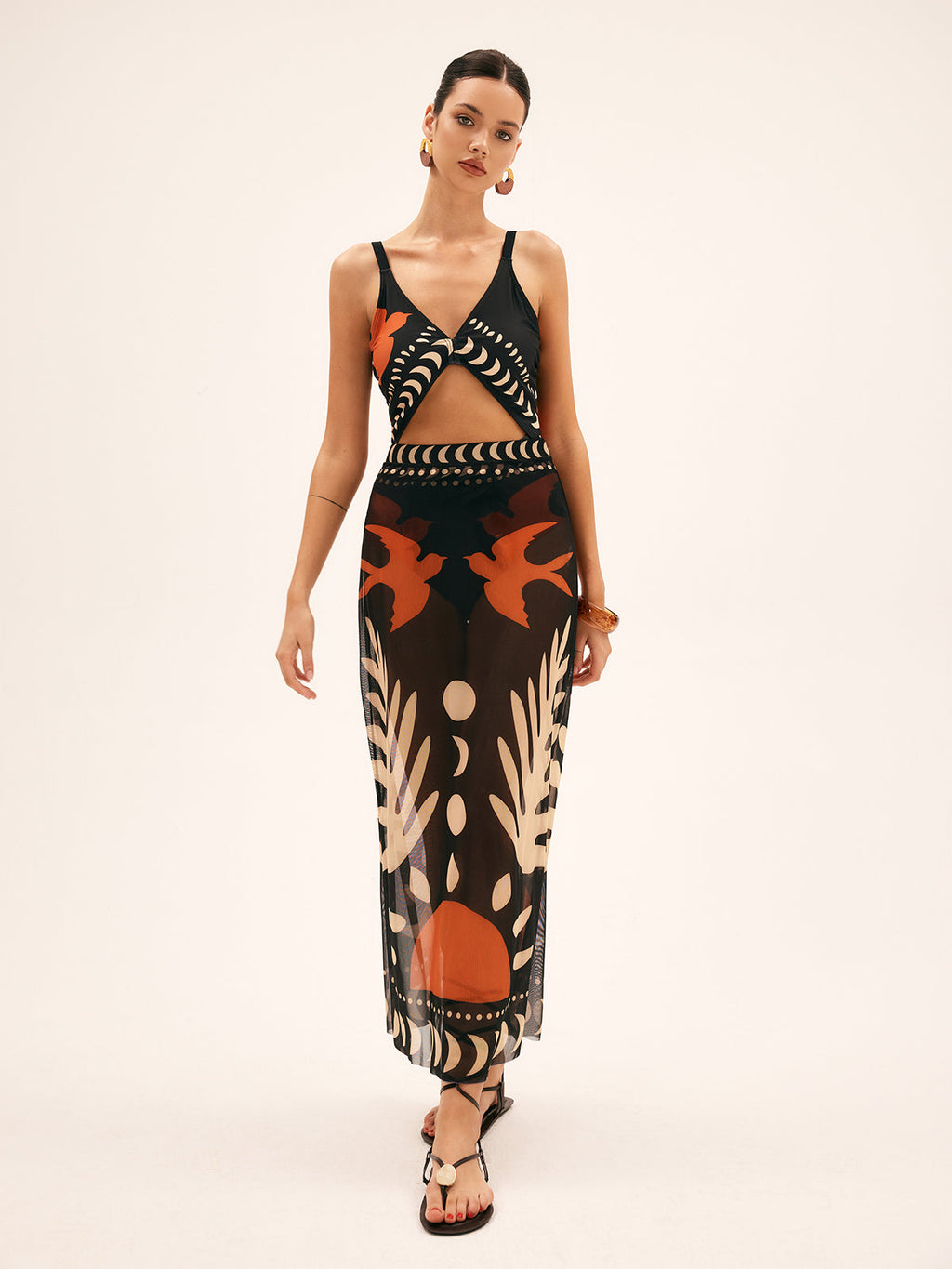 Ella – Bird Print Mesh Cover Up Dress - Image 3