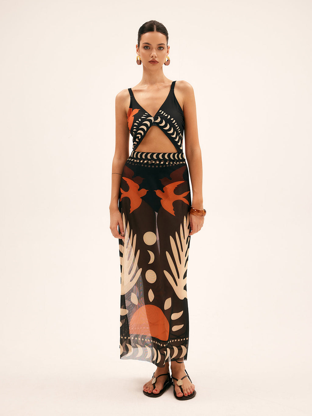 Ella – Bird Print Mesh Cover Up Dress - Image 2