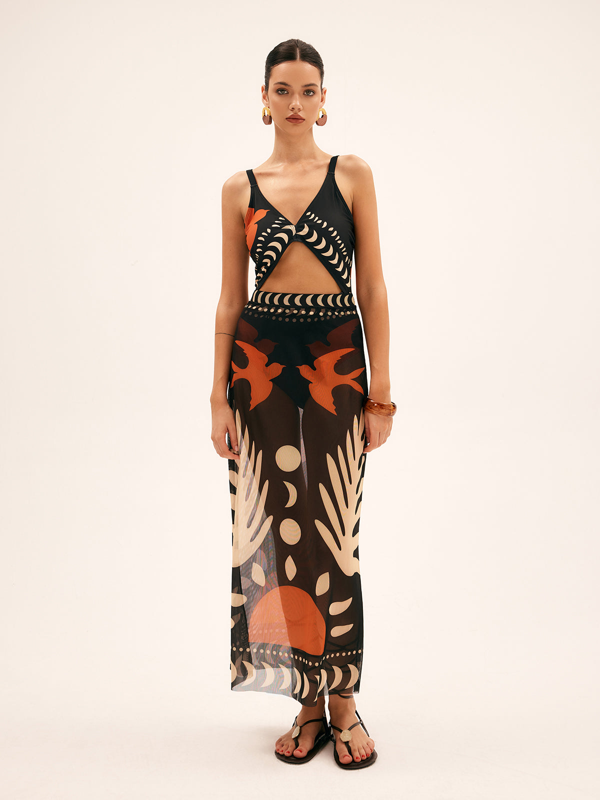 Ella – Bird Print Mesh Cover Up Dress - Image 2