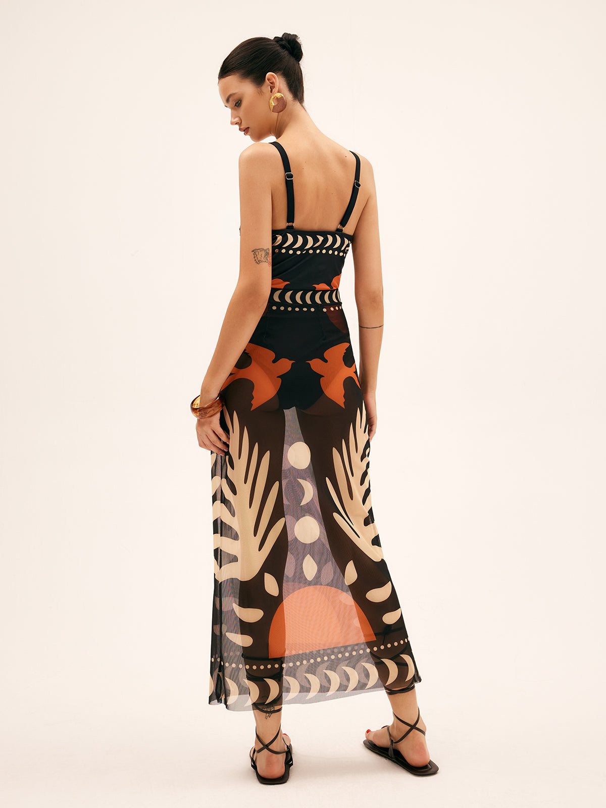 Ella – Bird Print Mesh Cover Up Dress - Image 4