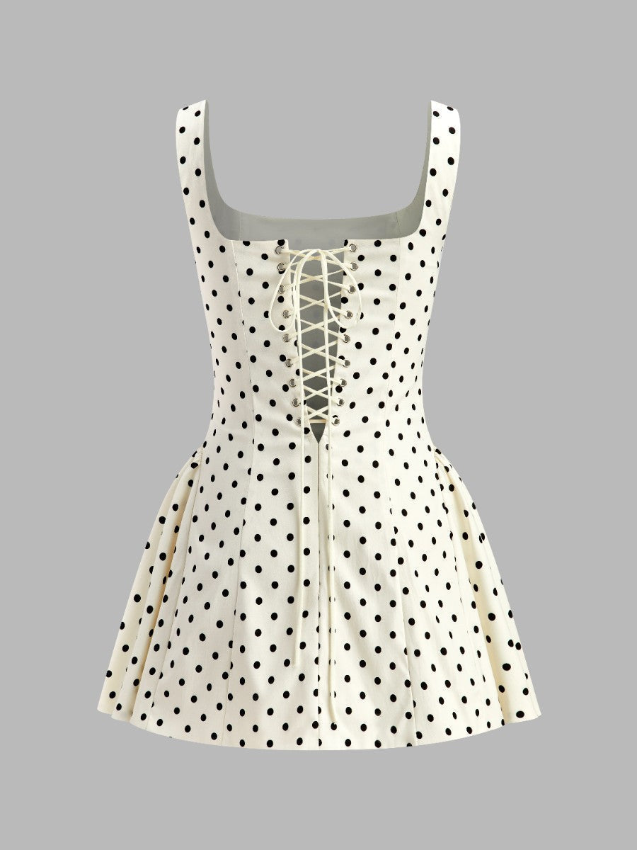 Claudia – Polka Dot Lace-Up Back Dress - Image 3