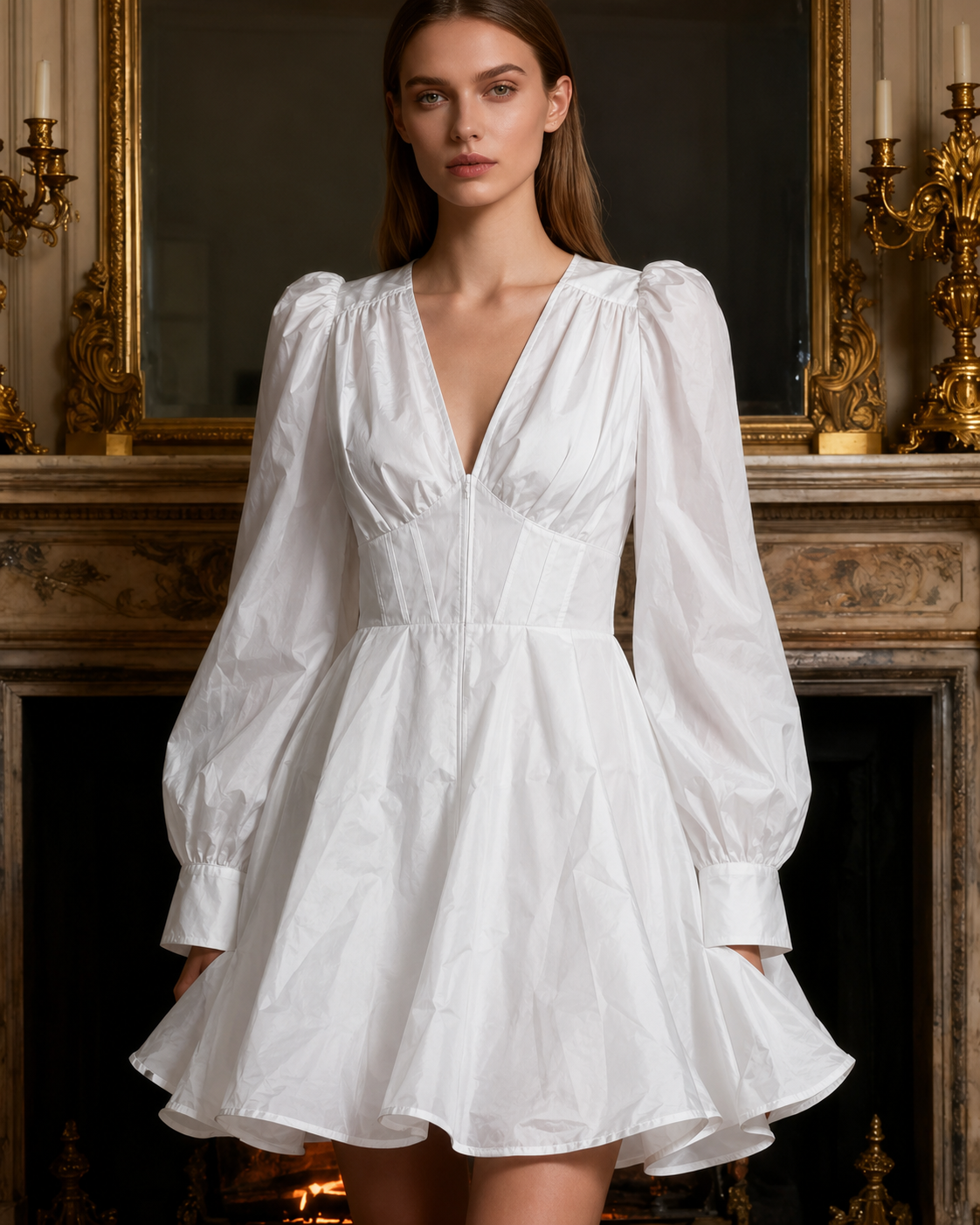 Emilia – An elegant dress with puff sleeves and a corset design
