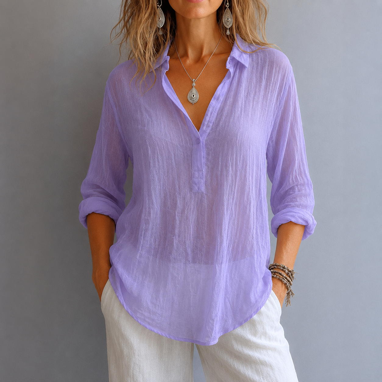 Emilia – Womens loose-fitting linen blouse