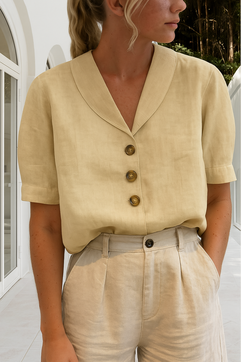 Lieselotte – Women Button-Up Short Sleeve Blouse - Image 2