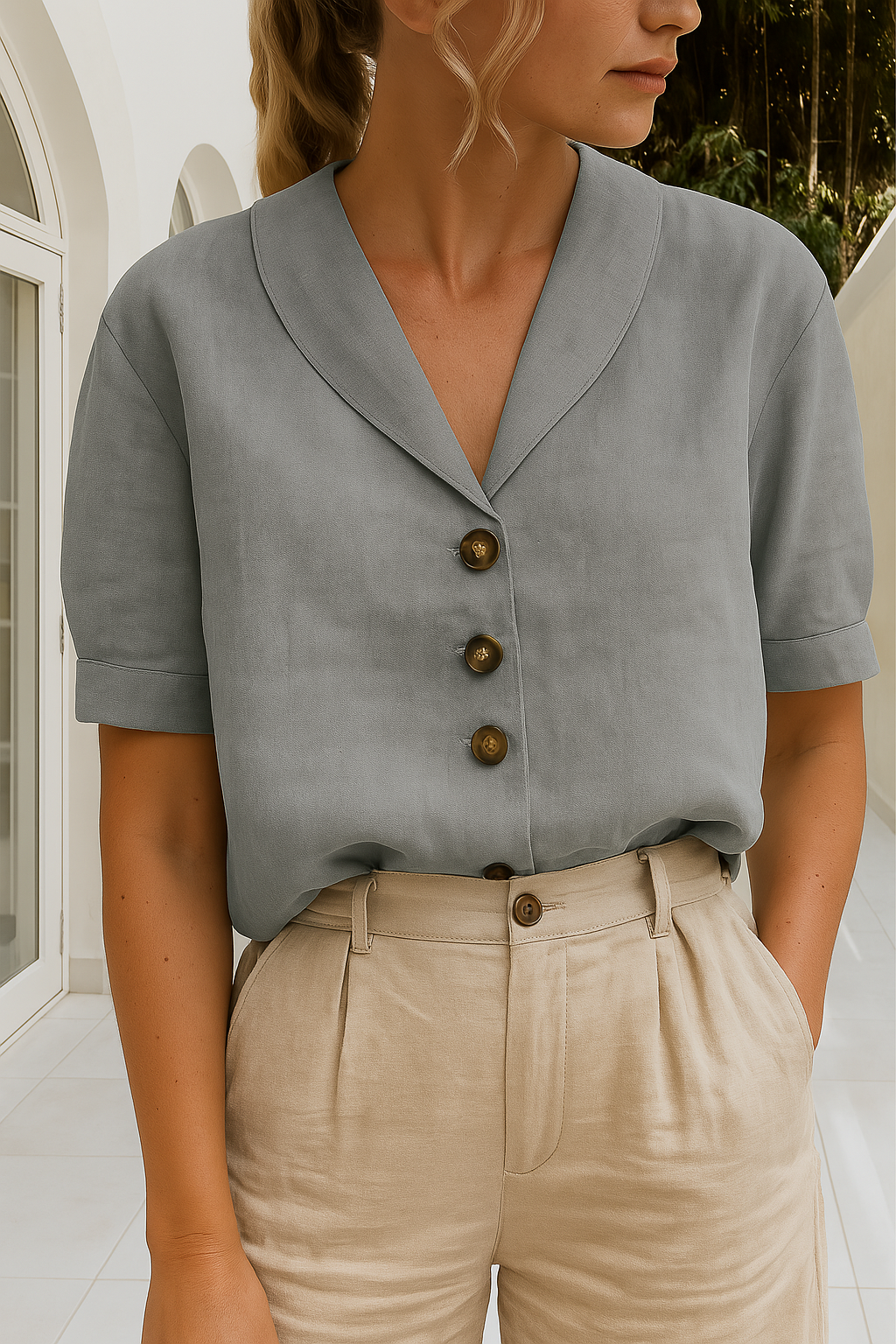 Lieselotte – Women Button-Up Short Sleeve Blouse - Image 4