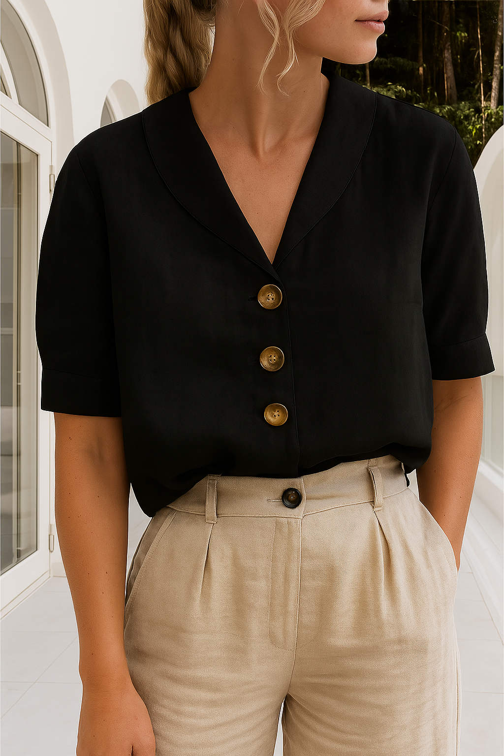 Lieselotte – Women Button-Up Short Sleeve Blouse - Image 3