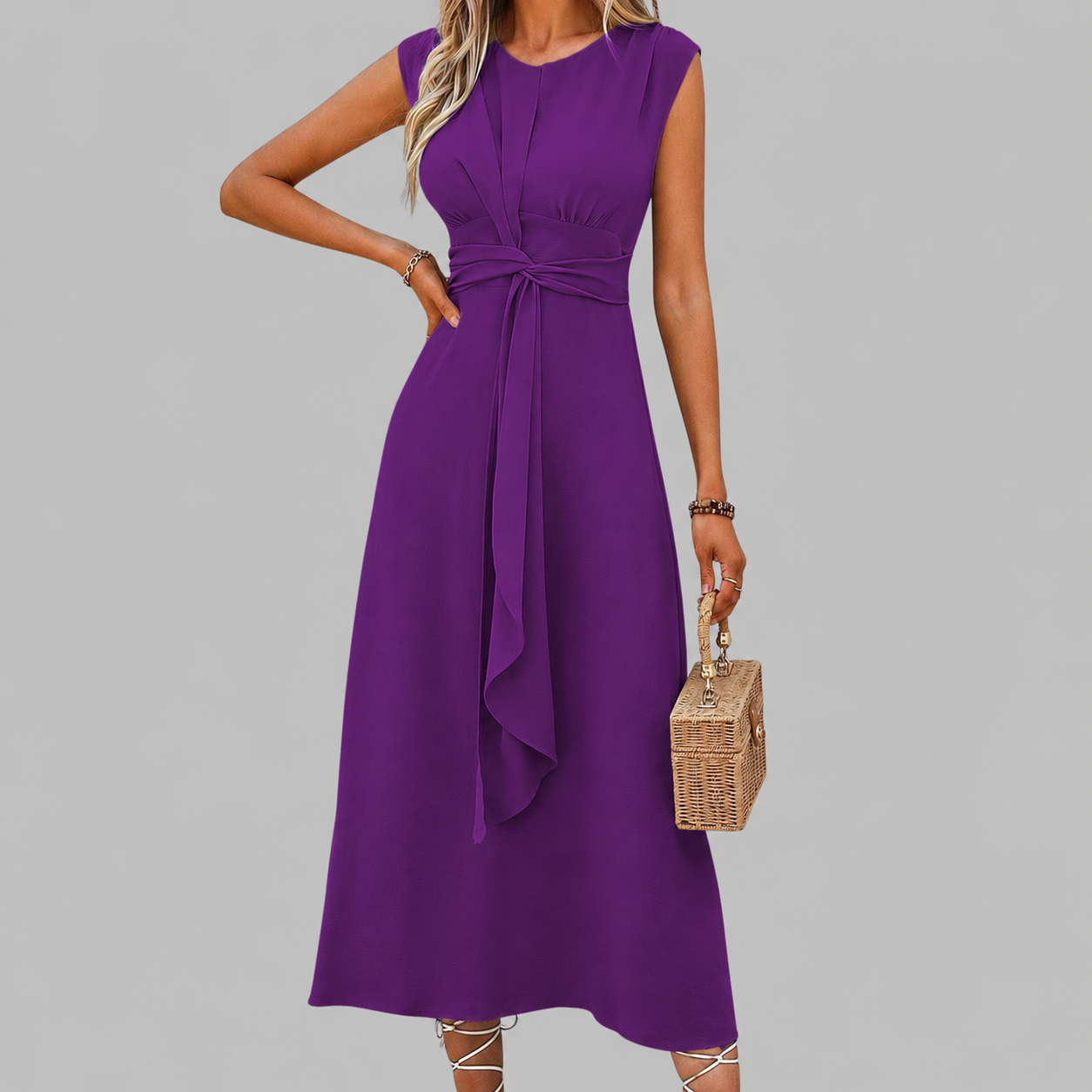 Lena – Sleeveless dress with a round neckline for women