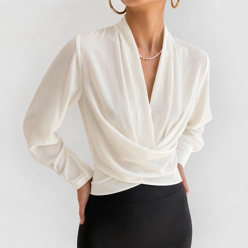 Lina – Stylish wrap-around blouse with puff sleeves
