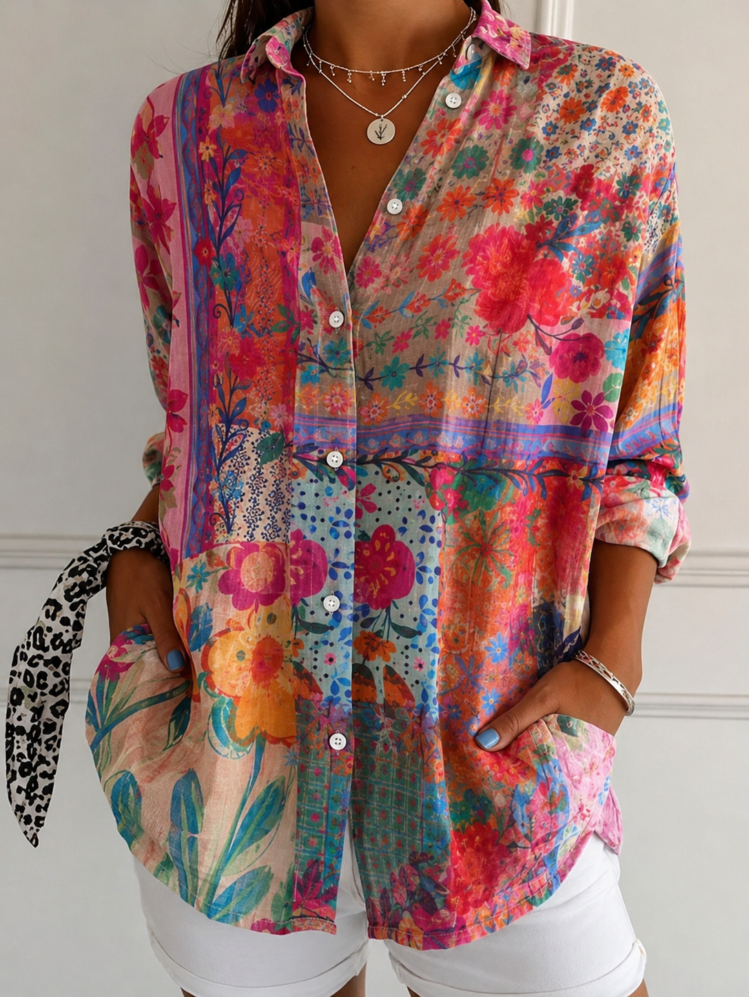 Daniela – Blouse with a button placket and floral pattern